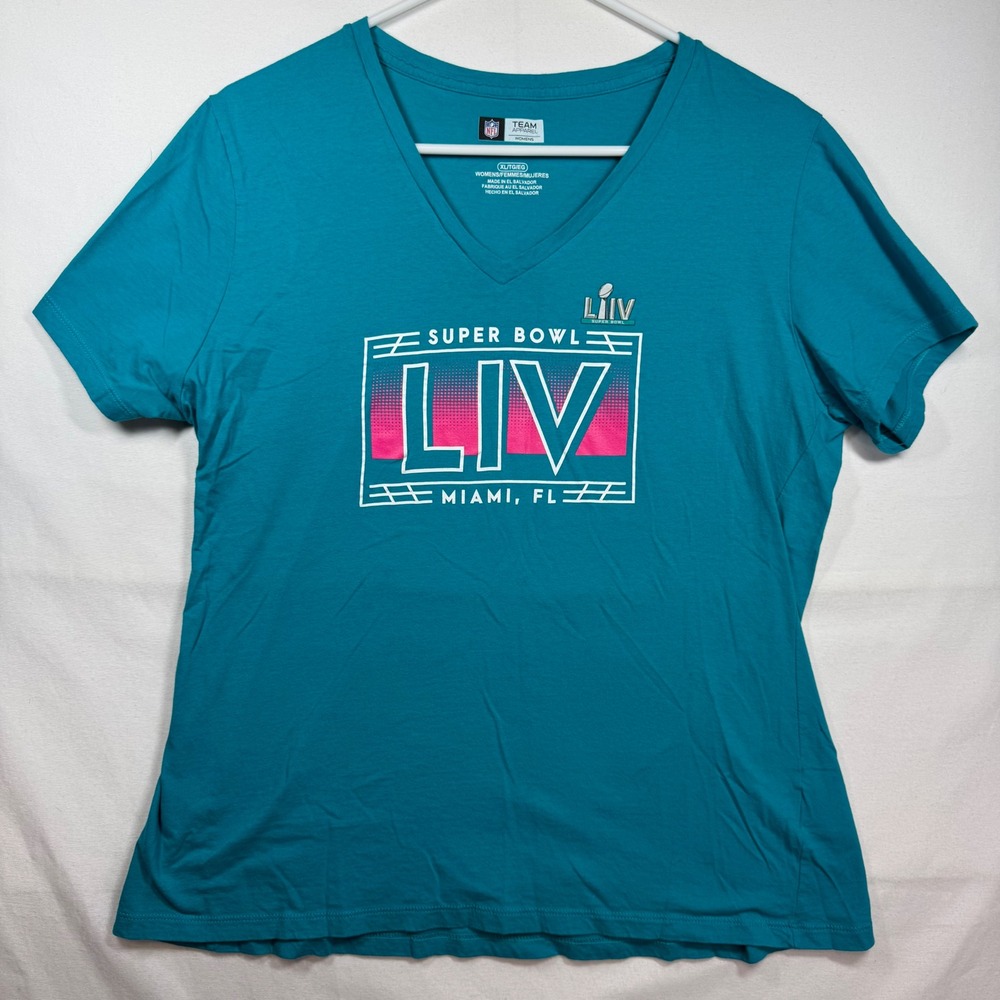 Super Bowl LIV Miami Women's‎ XL NFL Team Apparel Teal V-Neck Graphic T-Shirt